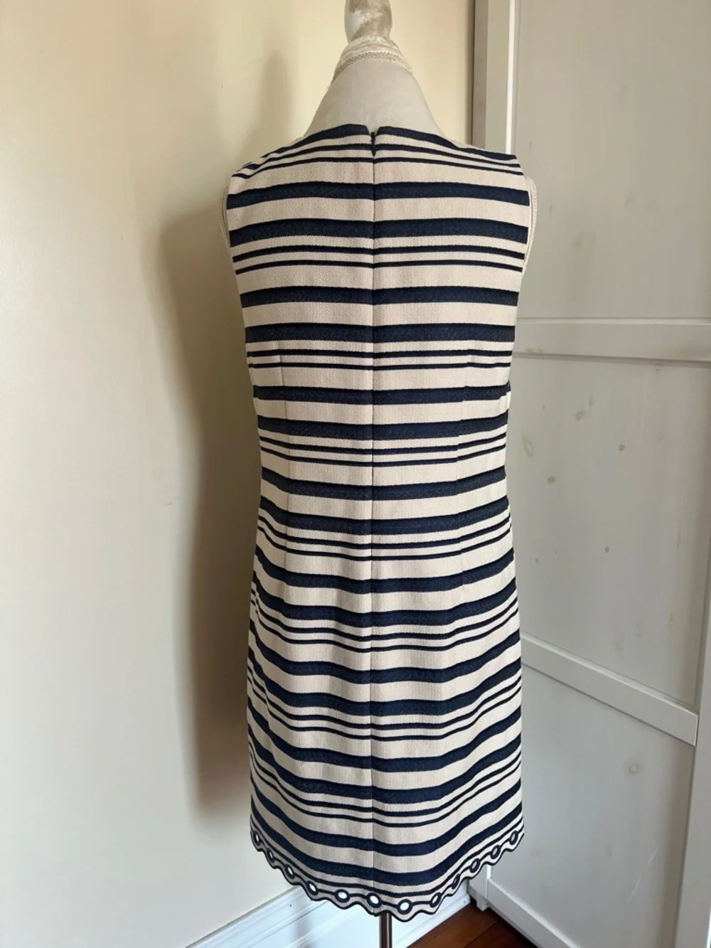 J. Crew Nautical Stripe Scalloped Hem Shift Dress Size 10